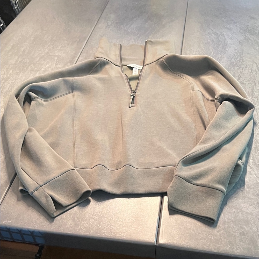 SPANX Olive Green Quarter-Zip Cropped Sweatshirt